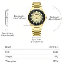 CURREN Men's Fashion Quartz Waterproof Watch With Luminous Hands And Stainless Steel Band - Multicolor - View 9