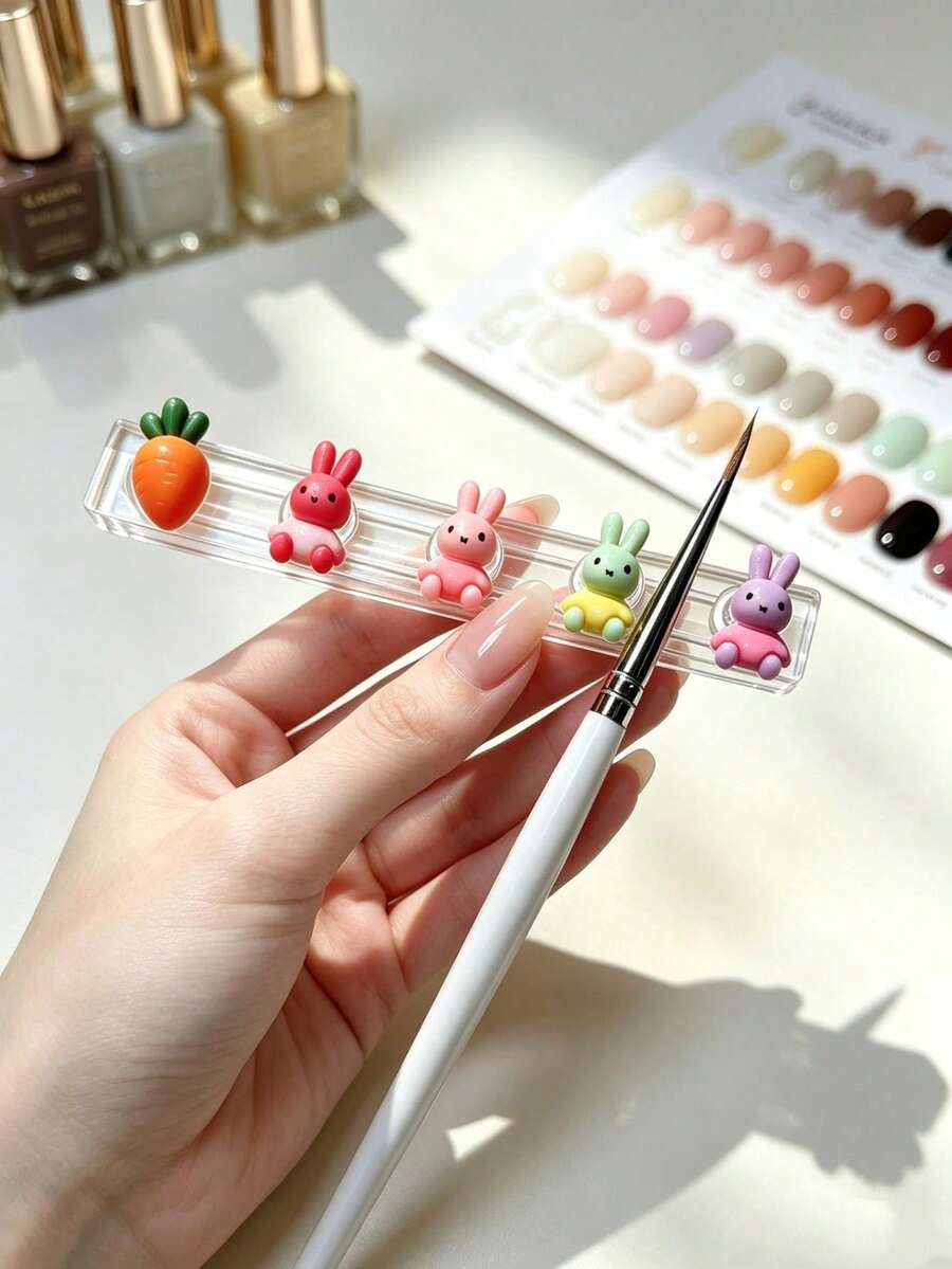 1pc Cartoon Animal Nail Art Pen Holder, Multi-Slot Nail Brush Display Rack, Large Capacity Nail Polish Pen Storage Box, Desktop Flower Heart Nail Art Pen Holder - Multicolor - View 1