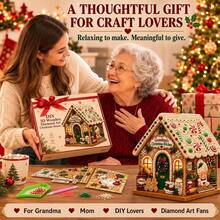 3D Wooden Christmas House Diamond Painting Kit, Pearl Rhinestone DIY Decor - View 7