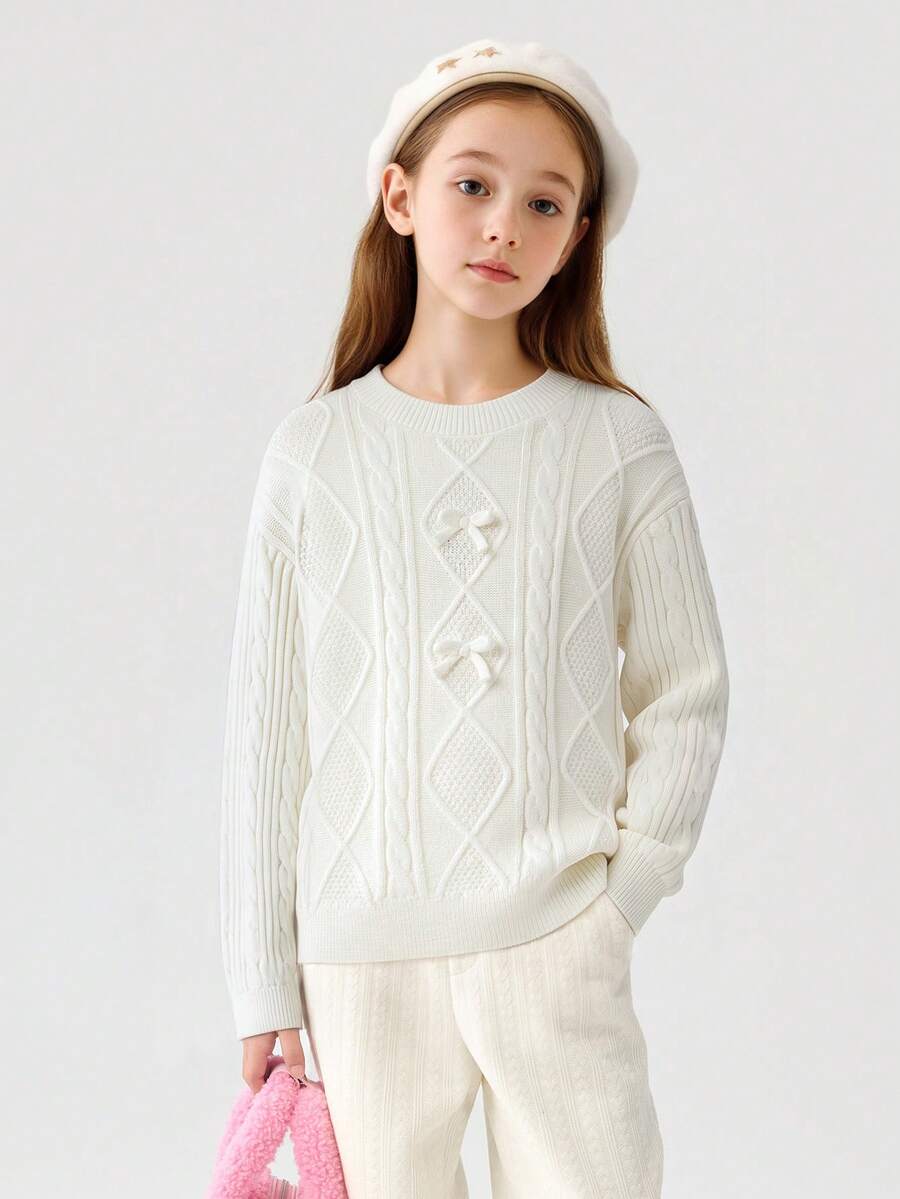Balabala Girls Cute Soft Knit Sweater Pullover Jumper Casual Versatile Top For Tween Girl Winter Daily Wear - Off-white - View 1