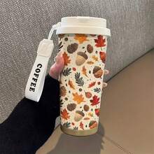 1pc/5pcs 500ml Thanksgiving Gift Insulated Stainless Steel Travel Coffee Mug, Beautiful Autumn Maple Leaf Acorn Pine Cone Full Print, Leak-Proof Portable Cup With COFFEE Lanyard, Thanksgiving Gift, Warm Gift For Her - Multi-color - Maple Leaf - View 8