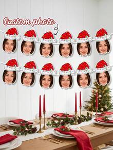 8/16/24pcs Personalized Christmas Face Wreath, Customized Photo Banner, Christmas Hat Face Flag, Fun Holiday Party Decoration, Home Christmas Decor, Fireplace Hanging Flag, Christmas Gift - Multicolor - View 1