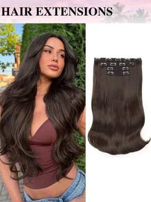 Clip-In Hair Extensions, 4pcs 18 Inch Layered Wavy Hair Pieces, Invisible Lace Hair Fringe Natural Soft Synthetic Hair Extensions For Women - Multicolor - View 14