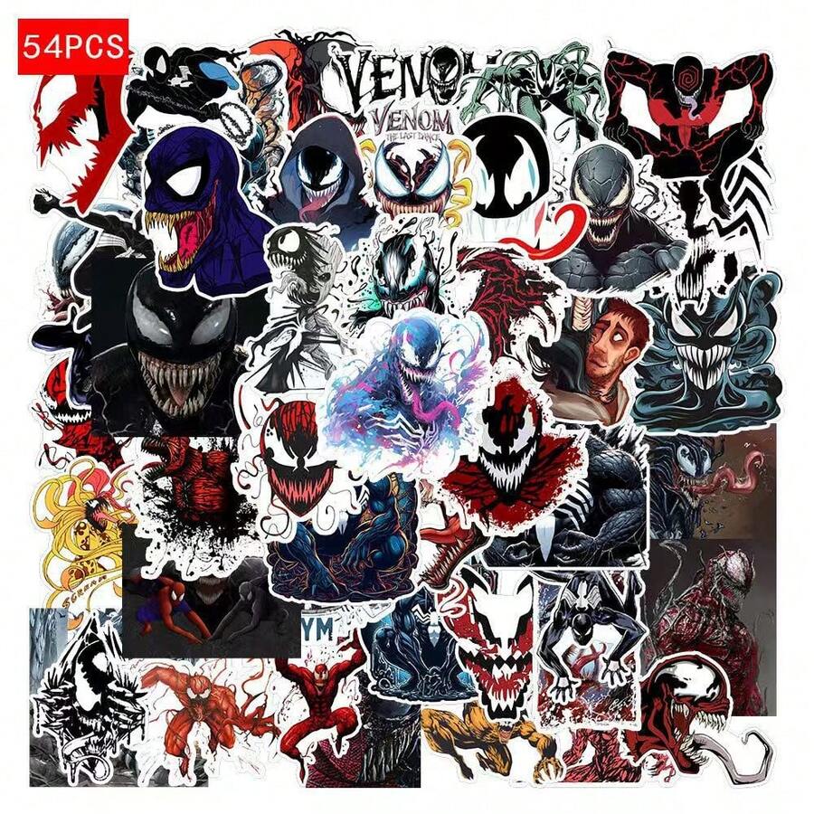 Hasbro 54pcs Venom Personalized Marvel Movie Stickers, Waterproof Decorative Decals For Planner, Skateboard, Luggage, Phone Case - Multicolor - View 1