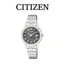 CITIZEN Women's -Drive Watch Polished Silver Stainless Steel Link Bracelet Textured Dark Grey Dial Date Window Timeless Business Daily Minimal Ladies Watch - Black - View 6