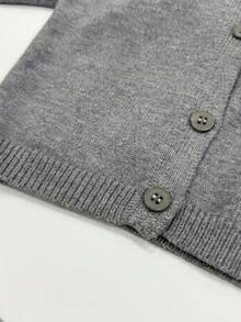 Cardigan Rajut Berkerudung Unisex Warna Abu-abu Bayi dengan Pom Pom 3D, Penutup Kancing Depan, Ujung dan Manset Bergaris, Sweater Kartun Kasual Musim Semi/Gugur - Grey - View 6