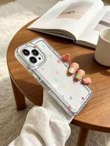 1pc Macaron Small Heart Pattern Transparent Phone Case, Scratch-Resistant Thin Daily Phone Protective Cover Compatible With Apple 17 16 15 14 13 12 11 Pro Max Air And Series - Multicolor - View 2