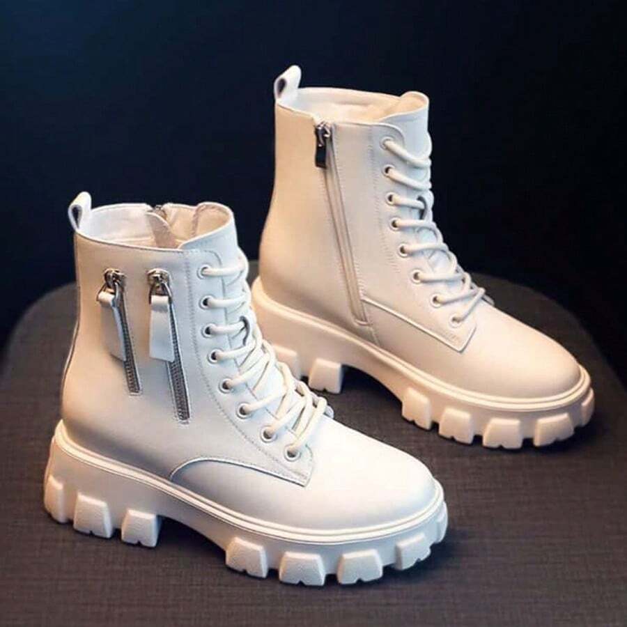 Women's Boots PU Material Korean Style Autumn/Winter Snow Winter Shoes Slim Thick Sole Boots - White - View 1