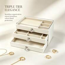 3-Layer Transparent Velvet Jewelry Storage Box, Jewelry Organizer Tray & Storage Case, Multi-Functional Earring Necklace Bracelet Pendant Storage Box, Suitable For Stud Earrings, Rings, Earrings, Necklaces And Other Accessories Storage, Can Be Used As Valentine's Day Gift, Birthday Gift - Multicolor - View 4