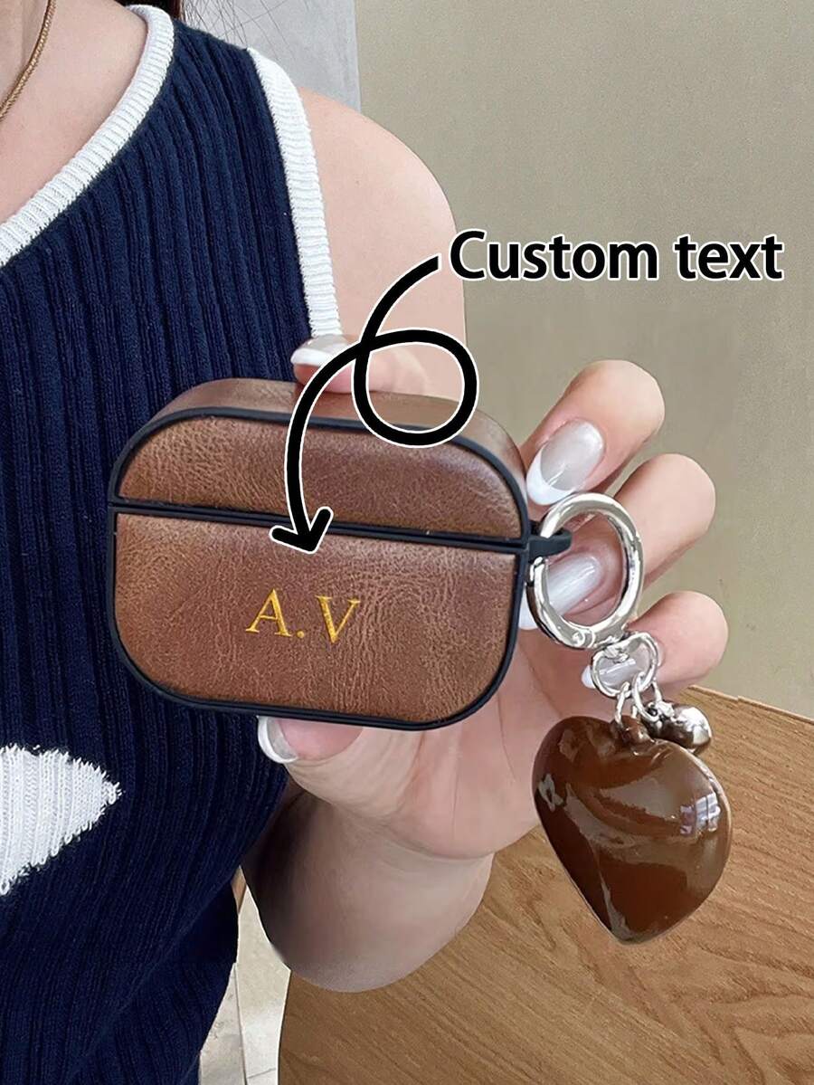 1Pc Personalized Golden Initials Letters Customize Earphone Case,Luxury Synthetic Leather Cowhide Pattern TPU Cover - Multicolor - View 1