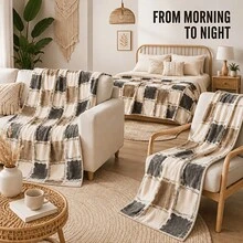 Blanket Neutral Color Checkerboard Bohemian Flannel Blanket Warm Autumn Winter Living Room Sofa Throw Bedroom Bedspread Nap Air Conditioning Blanket - Multicolor - View 8