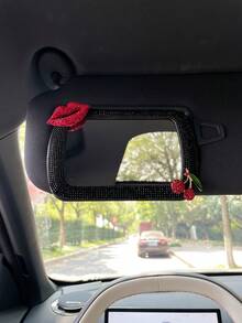 1PC Luxury Sparkling Rhinestone Red Lips Cherry Decor Car Sun Visor Makeup Mirror Grooming High Definition Mirror - Multicolor - View 9