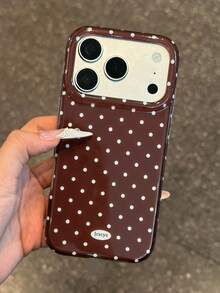 可愛棕色波點圖案亮面果凍手機殼，適用於 iPhone 18 Pro Max 17 Pro Max 16 Pro Max 17 16 15 14 13 12 Pro Max 11，甜美防撞軟背蓋 - 棕色 - 查看 2