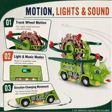 New Multi-Function Electric Sliding Track Car, Little Yellow Duck Fire Rescue Vehicle, Dinosaur Tyrannosaurus Rex Triceratops, Circular Track With Colorful Lights And Music, Automatic Obstacle Avoidance Children's Toy Car (3 AA Batteries Required) - Multicolor - View 5