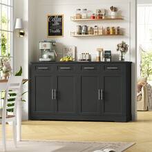 150cm Large Sideboard, Kitchen Cabinet With 4 Drawers & 4 Doors - Black - View 3