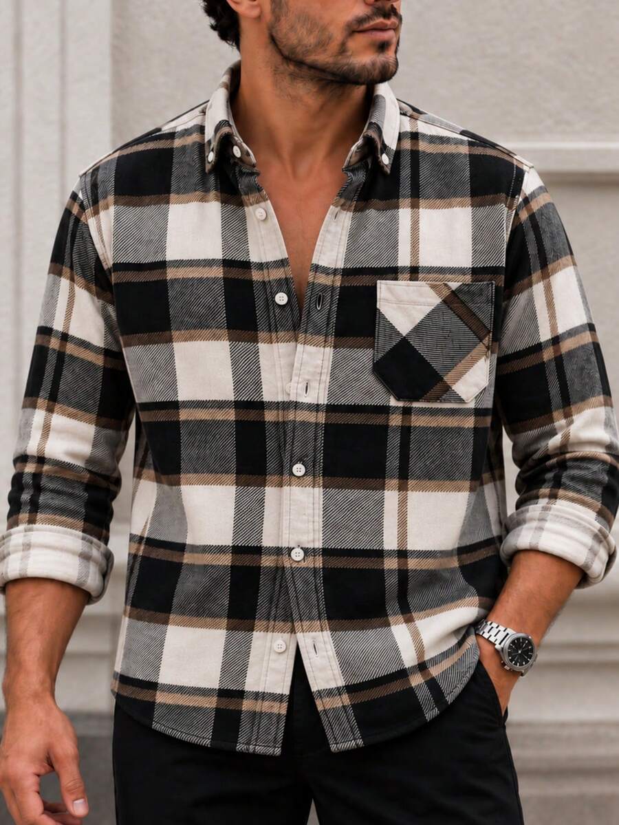 100% Cotton Linen, Breathable, Lightweight, Button-Down Collar, Men's Linen Shirt - Mustard Yellow - View 1