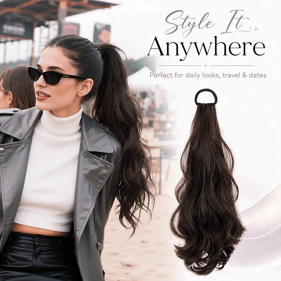 Long Fluffy Curly Synthetic Ponytail Hair Extension, Wavy Elastic Band Ponytail Wig, Natural Voluminous High Ponytail Hairpiece, Women's Daily, Date, Party Styling Hair Accessory - Multicolor - View 1