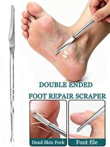 4/1pc Double-Headed Foot Care Scraper, V-Shaped Dead Skin Remover, Multi-Functional Reusable Exfoliating Blade, Suitable For Removing Calluses, Trimming Nails, Polishing Feet, Ideal For Home Use, Nail Salons, Foot Care Tool - Silver - View 2