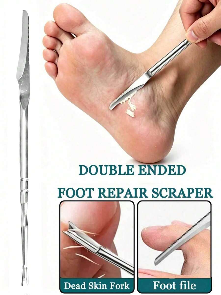 4/1pc Double-Headed Foot Care Scraper, V-Shaped Dead Skin Remover, Multi-Functional Reusable Exfoliating Blade, Suitable For Removing Calluses, Trimming Nails, Polishing Feet, Ideal For Home Use, Nail Salons, Foot Care Tool