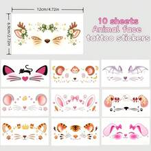10pcs Pet Animal Face Temporary Tattoo Stickers, Cat Dog Mouse Tiger Rabbit Multi-Pattern Face Sticker Design, Suitable For Halloween & Christmas Face Painting, Party Supplies Gift, Birthday Game Facial Tattoos, Gift Bag Fillers - Multicolor - View 4