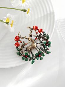 1pc Fashionable European & American Retro Cute Creative Versatile Christmas Deer Brooch Clothing Accessory, Suitable For Women's Daily Wear Decoration And Holiday Gift Giving - Gold - View 3