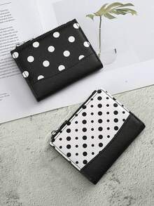 Dompet Lipat Dua Hitam & Putih Motif Polkadot, Dompet Koin Bordir, Dompet Kompak Premium Eksklusif, Dompet Pelajar Multifungsi Serbaguna - MultiWarna - View 1