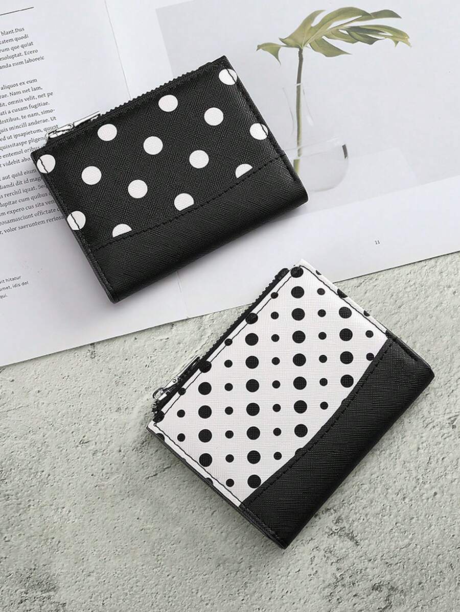 Dompet Lipat Dua Hitam & Putih Motif Polkadot, Dompet Koin Bordir, Dompet Kompak Premium Eksklusif, Dompet Pelajar Multifungsi Serbaguna - MultiWarna - View 1