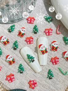 30pcs Mixed Christmas Series Glitter Snowflake Candy Cane, Halloween Cartoon Winged Little Devil Evil Eye Nail Art Decorations - Multicolor - View 7