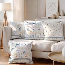 4pcs/1pc French Blue & White Goose Pattern Pillow Covers Without Inserts, Single-Sided Printed Cushion Cases, Suitable For Living Room Bedroom Home Decor, All Season Use - Multicolor - View 2