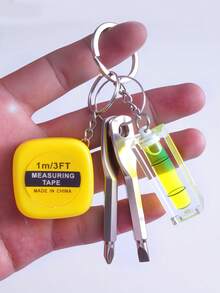 5pcs Men's Screwdriver Keychain, Tape Measure Keychain, Mini DIY Repair Tool Set, Car Key Accessory, Spirit Level Tool,Bag/Backpack Charm,Gifts - Multicolor - View 3