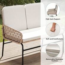 Sofá de Mimbre para Patio, Muebles de Exterior, sofá de ratán para Todo Tipo de Clima, para Patio Trasero, balcón y Cubierta con Cojines Suaves, café Claro + Beige - Beis - Ver 3