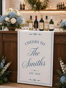 1pc Personalized Wedding Welcome Banner & Bar Menu Sign - Customizable Name/Date/Text, Suitable For Wedding, Party, Event, Polyester Long Strip Printed For Table Display, Suitable For Ribbon Use (Ribbon Not Included) - Multicolor - View 4