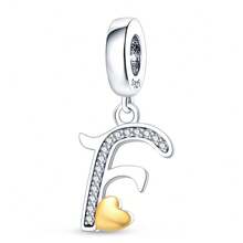 1pc S925 Sterling Silver Letter Pendant, Rhinestone Inlaid Dual Color Heart Design, 26 English Letters Available, Exquisite Hollow Craftsmanship, Original Bracelet Necklace DIY Pendant Chain Jewelry Making, Personalized Name Identifier Accessory, Suitable For Daily Wear And Holiday Gifts, Comes With Elegant Gift Box - Silver - View 16