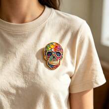 Vibrant Stained Glass Skull Enamel Pin, Colorful Rainbow Skeleton Brooch, Galaxy Eye Lapel Pin For Jacket Backpack Hat, Unique Halloween Jewelry Gift - Multicolor - View 11