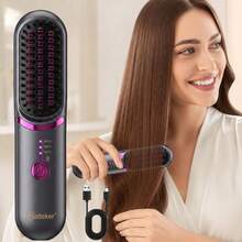 Hatteker USB Rechargeable Straightening Comb, 3 Temperature Settings, Portable Travel Hot Air Brush, Straight & Curl Dual-Use, Root Volumizing Styling Comb - Multicolor - View 10