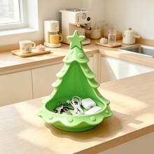 Satu Nampan Pohon Natal, Nampan Penyimpanan Berbentuk Pohon Natal, Organizer Meja Serbaguna, Tempat Lilin Kecil Dekoratif, Piring Pajangan Perhiasan Kecil, Cocok untuk Meja Rias, Meja Kerja, Hadiah Dekorasi Rumah Saat Liburan (Tidak untuk Makanan) - MultiWarna - View 4