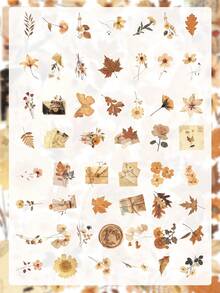 52 Pcs Aesthetic Vintage Dried Flower Stickers, Autumn Pressed Floral Retro PET Waterproof Decals, Journaling Sticker Set For Scrapbooks Water Bottles Laptops Phone Cases For Cottagecore Girls - Dried Flowers - View 10
