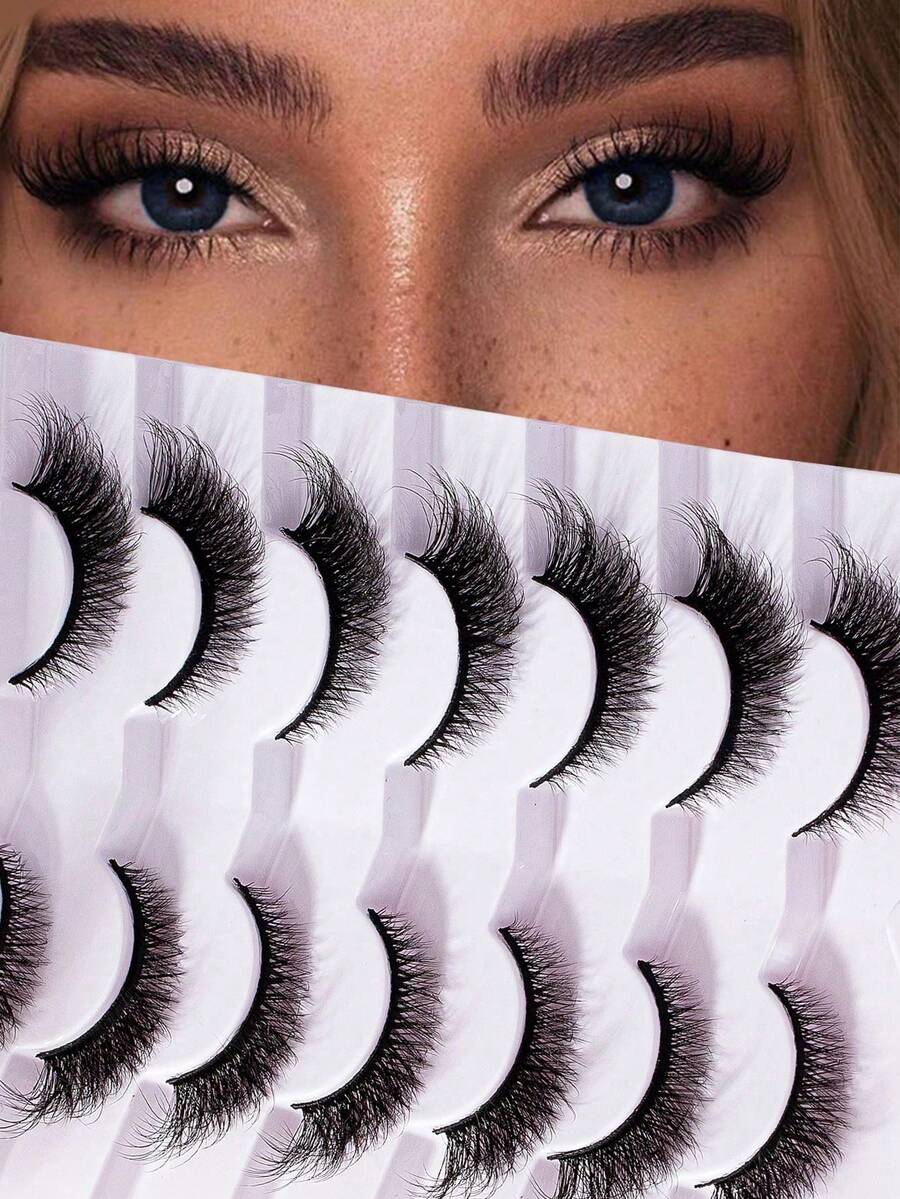 7 Pairs 3D Voluminous Fluffy Fishtail Eyelash Extensions 12mm - Black - View 1