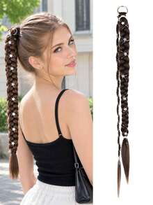 Braided Hair Extension With Star Charms, Long Ponytail Hair Piece For Women, Multiple Colors For DIY Hairstyles And Daily Styling - Multicolor - View 9