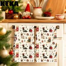 2Pcs Christmas Kitchen Dish Towel Set, Cute Puppy Christmas Sweater Print, Xmas Kitchen Decor Hand Towel, Christmas Holiday Gift - Apricot - View 9
