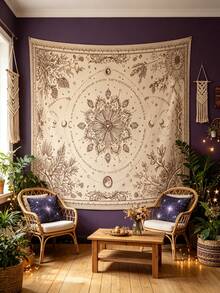 1pc Vintage Bohemian Mandala Tapestry - Bohemian Mandala Wall Hanging With Mysterious Floral Pattern, Sun Moon Star Design, High Definition Digital Print Polyester Fabric Home Decor, Bedroom Aesthetic Hanging Tapestry (Free Installation Kit Included) - Multicolor - View 7