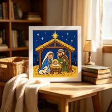 Christmas Cross Stitch Kit, Nativity Scene With Manger, Complete Set With Frame And Tools, 15*15cm DIY Handmade, Virgin Mary And Baby Jesus, Religious Holiday Gift - Multicolor - View 7