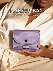 2‑Colors Optional Satin Flap Makeup Bag Portable Travel Cosmetic Storage Pouch Large‑Capacity Gift For Women Gucci Beauty Satin Makeup Bag Light Pink & Lavender Two‑Colors Optional - Purple - View 9
