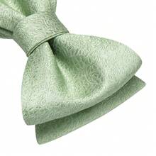 5Pcs Men Mint Green Small Floral Jacquard Self‑Tie Bow Tie Pocket Square Cufflinks Ring Boutonniere Set, Cufflinks Pattern Random For Wedding - Mint Green - View 4