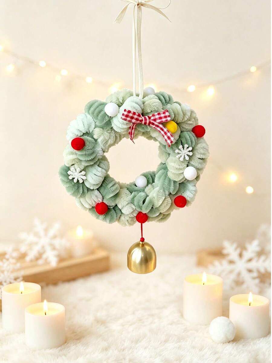 DIY Pink Cute Wind Chime Wreath Christmas Tree Pipe Stick Handmade Wind Chime Christmas Tree Decoration Ornament Car Hanger Door Hanger - Fresh Green - View 1