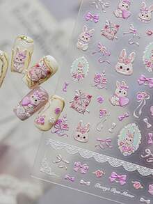 1 Embossed Nail Art Luxury Sticker, New Sweet And Cute Cartoon Nail Charm Sticker, Back Adhesive Rose Bunny Sticker, Nail Art Accessory Sticker - Multicolor - View 9
