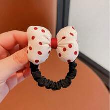 2pcs Velvet Red Flower Hair Tie, Cute Polka Dot Bow Scrunchie, Christmas Color Hair Accessory, Sweet Floral Hair Band For Daily Wear - Multicolor - View 10