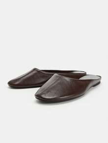 Women's Fashion Summer Suede One-Strap Retro Flat Slide Sandals Open Back Versatile Shoes - Brown - View 2