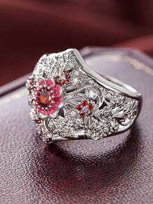 1pc Charming Cubic Zirconia Ring Women Wedding Engagement Party Jewelry Valentine's Day Gift - 1# - View 3