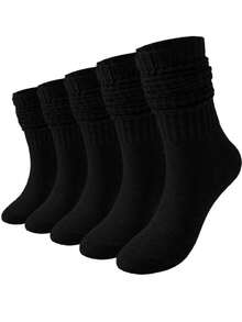 3/5/6 Pairs All-Match Ruched Slouch Socks For Women, Simple Solid Color, Soft Skin-Friendly, Casual Relaxed Style, Versatile Preppy Socks - Multicolor - View 9